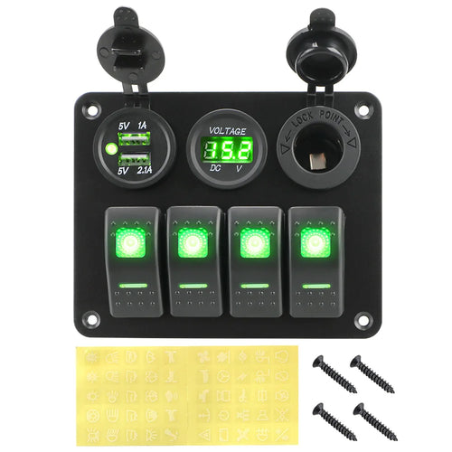 4 Buttons Rocker Switch Panel Voltmeter USB Chargers 3.0 Light Toggle - Nautica auto Marin heaven
