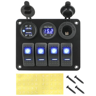 4 Buttons Rocker Switch Panel Voltmeter USB Chargers 3.0 Light Toggle - Nautica auto Marin heaven
