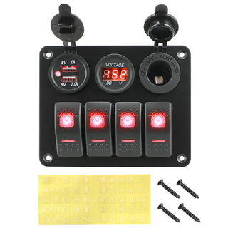 4 Buttons Rocker Switch Panel Voltmeter USB Chargers 3.0 Light Toggle - Nautica auto Marin heaven