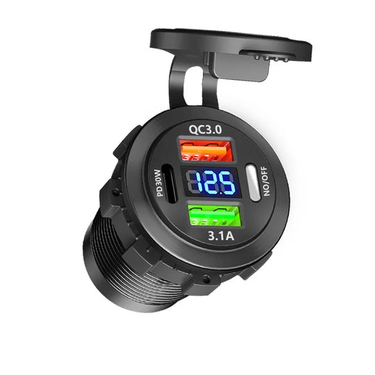 New Car USB Charger PD3.0 & QC3.0 Fast Charging Socket with Voltmeter - Nautica auto Marin heaven