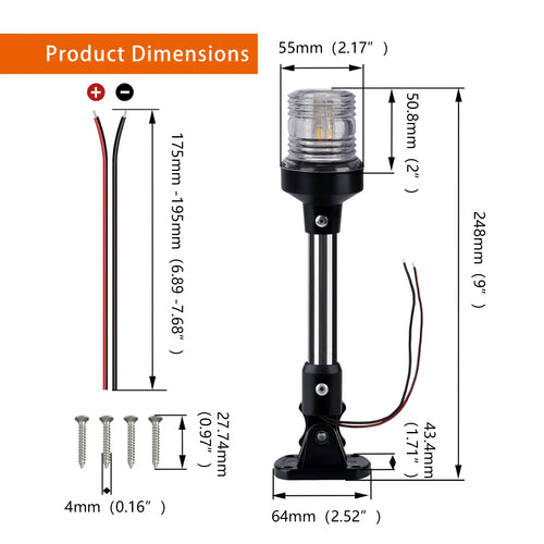 LED Fold Down Anchor Light, Sailing Signal Lamp for Marine, Boat Yacht - Nautica auto Marin heaven