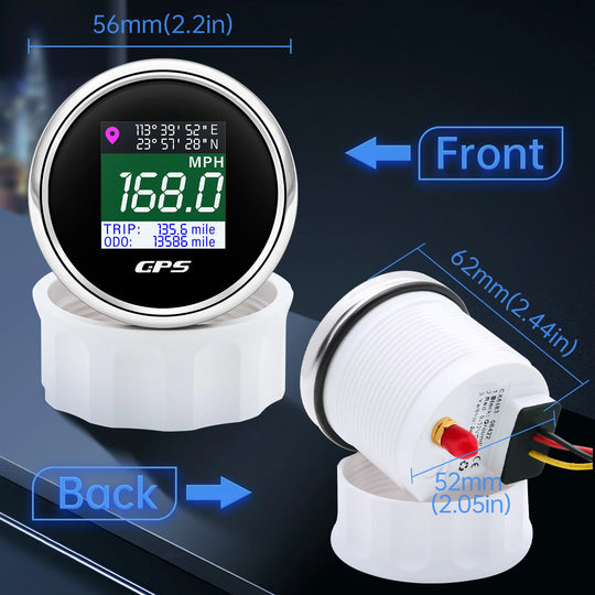 52mm TFT GPS Speedometer Digital Screen Speed Waterproof Odometer - Nautica auto Marin heaven