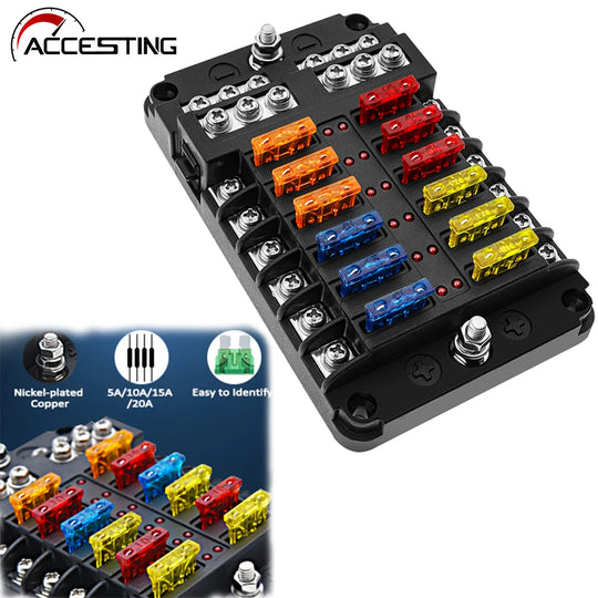 ACCESTING 6/12 Way Blade Fuse 12-24V Car Boat Fuse Box Holder With - Nautica auto Marin heaven