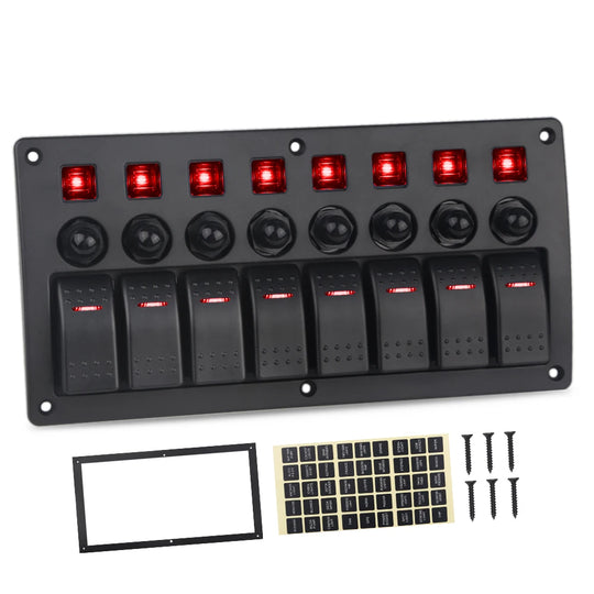 8 Gang Marine Boat Rocker Switch Panel With Circuit Breakers LED - Nautica auto Marin heaven