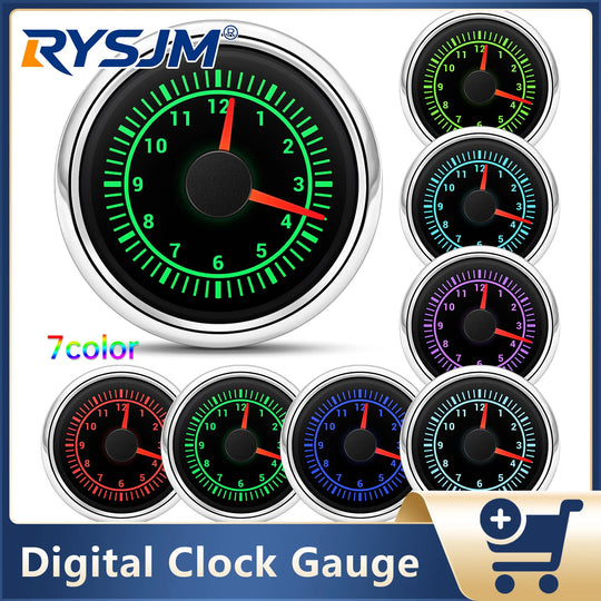 52mm 7 Color Backlight Clock Gauge With 0-12 Hours Meter Waterproof - Nautica auto Marin heaven