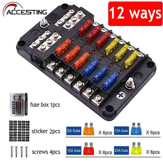 ACCESTING 6/12 Way Blade Fuse 12-24V Car Boat Fuse Box Holder With - Nautica auto Marin heaven