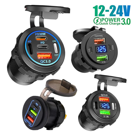 12V QC3.0 USB-C Outlet Socket PD Type-C USB Car Charger Power Outlet - Nautica auto Marin heaven