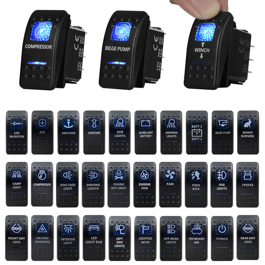 Blue Led Rocker Switch Button 5Pins&7Pins ON OFF ON For Car Marine - Nautica auto Marin heaven