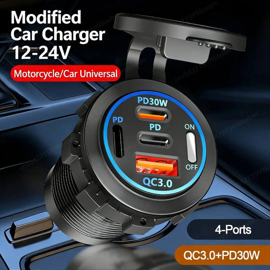 12V QC3.0 USB-C Outlet Socket PD Type-C USB Car Charger Power Outlet - Nautica auto Marin heaven